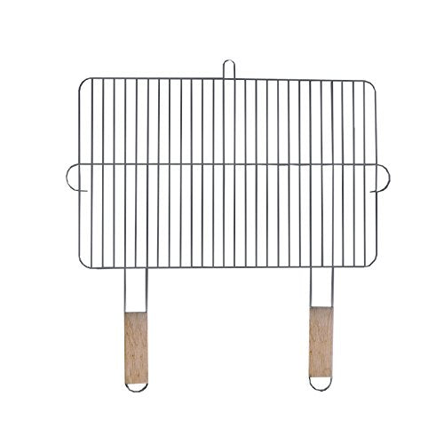 Grillrost 54x34cm mit 2 Holzgriffen Stahl verchromt Grillgitter Grillaufsatz Ersatzrost