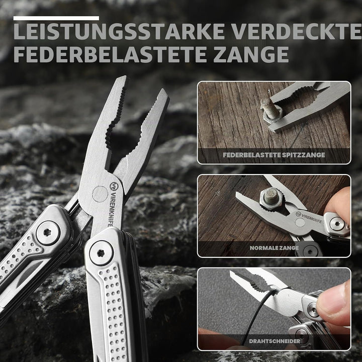 VIRENKNIFE Multitool, 11-in-1 Mini EDC Multitool, Geschenk für Männer, Multifunktionszange aus Edels