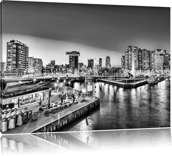 Pixxprint Ausblick auf Rotterdam / 100x70cm Leinwandbild bespannt auf Holzrahmen/Wandbild Kunstdruck