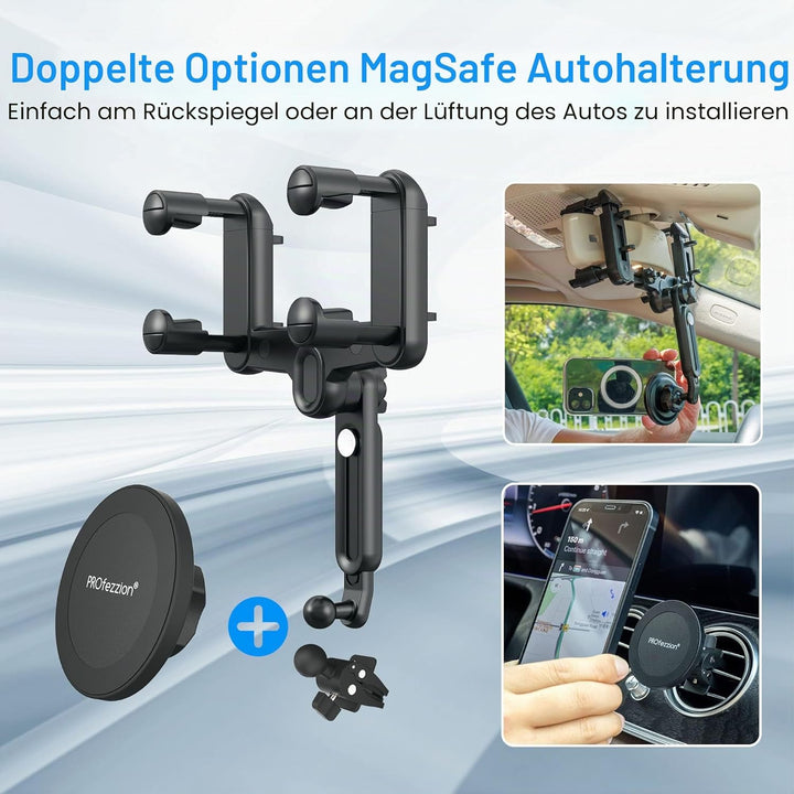 PROfezzion Handyhalterung Auto Magnet für Rückspiegel Autospiegel Auto Spiegel oder Lüftung Kompatib