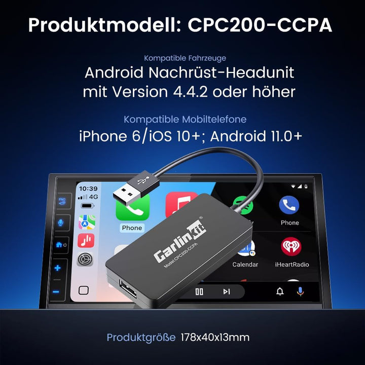 Carlinkit Wireless CarPlay &amp; Android Auto CCPA-Adapter, für Fahrzeuge mit einem nachgerüsteten Andro