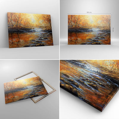 Bilder auf Leinwand 100x70cm Leinwandbild mit Rahmen Bach Park Baum Gross Wanddeko Bild Schlafzimmer