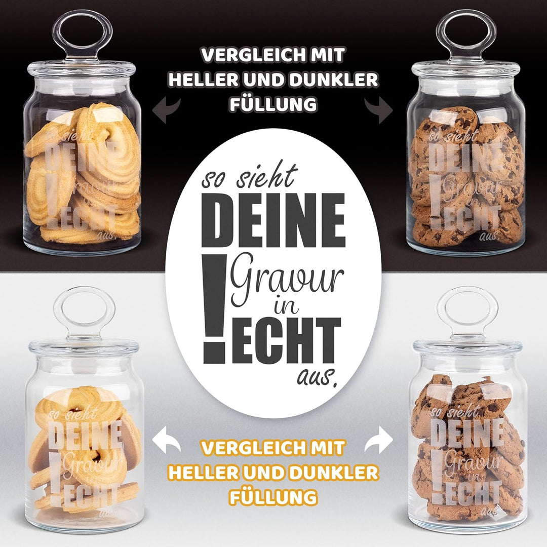 Print Royal PR Personalisierte Keksdose aus Glas mit Gravur - 1100 ml - Lieblingsmensch mit Name als
