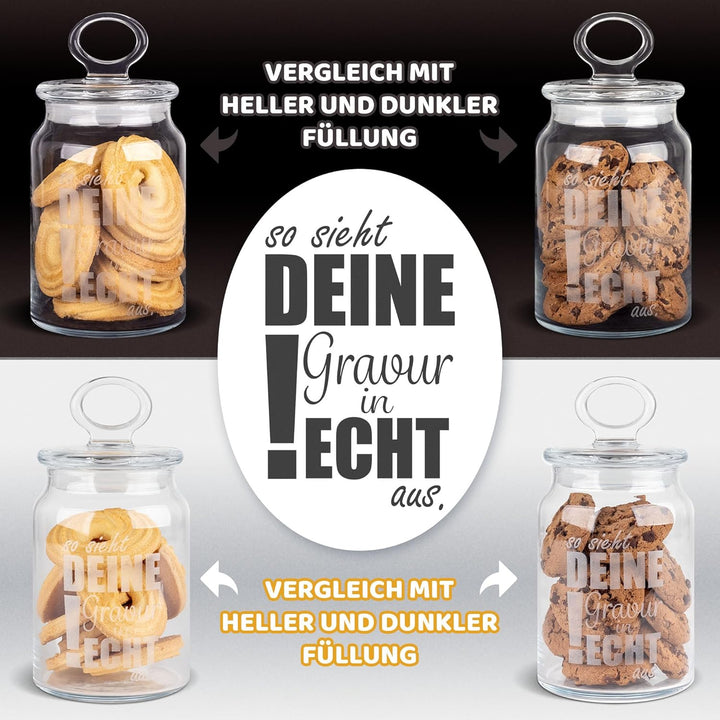 Print Royal PR Personalisierte Keksdose aus Glas mit Gravur - 1100 ml - Lieblingsmensch mit Name als