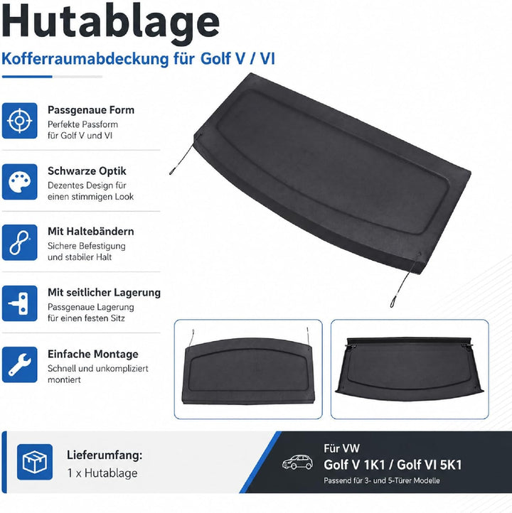 Hutablage Kompatibel mit VW Golf 5 6 1K1 5K1 1K6867769E | Passende Hutablage für VW Golf 5 6 1K1 5K1