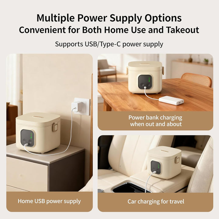Elektrische Lunchbox, 14000mAh Akku Kabellose Beheizte Lunchbox mit Timer und 5 Temperaturstufen,800