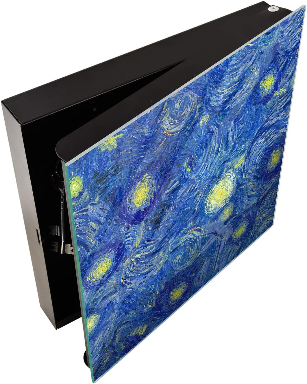 Dekorative Key Box mit magnetischer, trocken abwischbarer Glastafel K01 Van-Gogh-Stil Rechte Öffnung