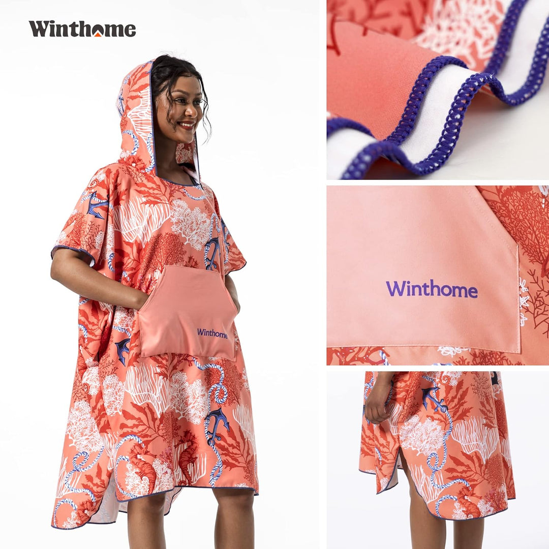 Winthome Poncho Schnelles Trocknen, Badeponcho Strand Umziehhilfe, Surf Poncho Leichtgewicht mit Tas
