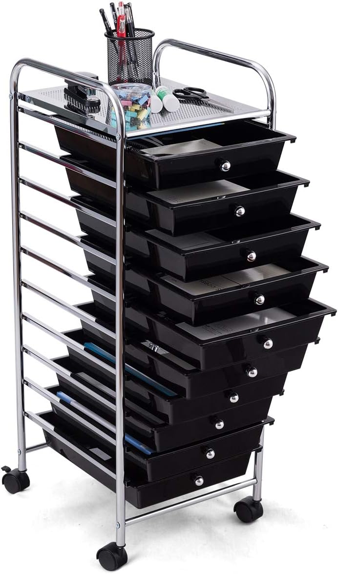 DREAMADE Rollwagen Schublade, Rollschrank Rollcontainer mit Schublade 10 Fächern, Haushaltswagen auf