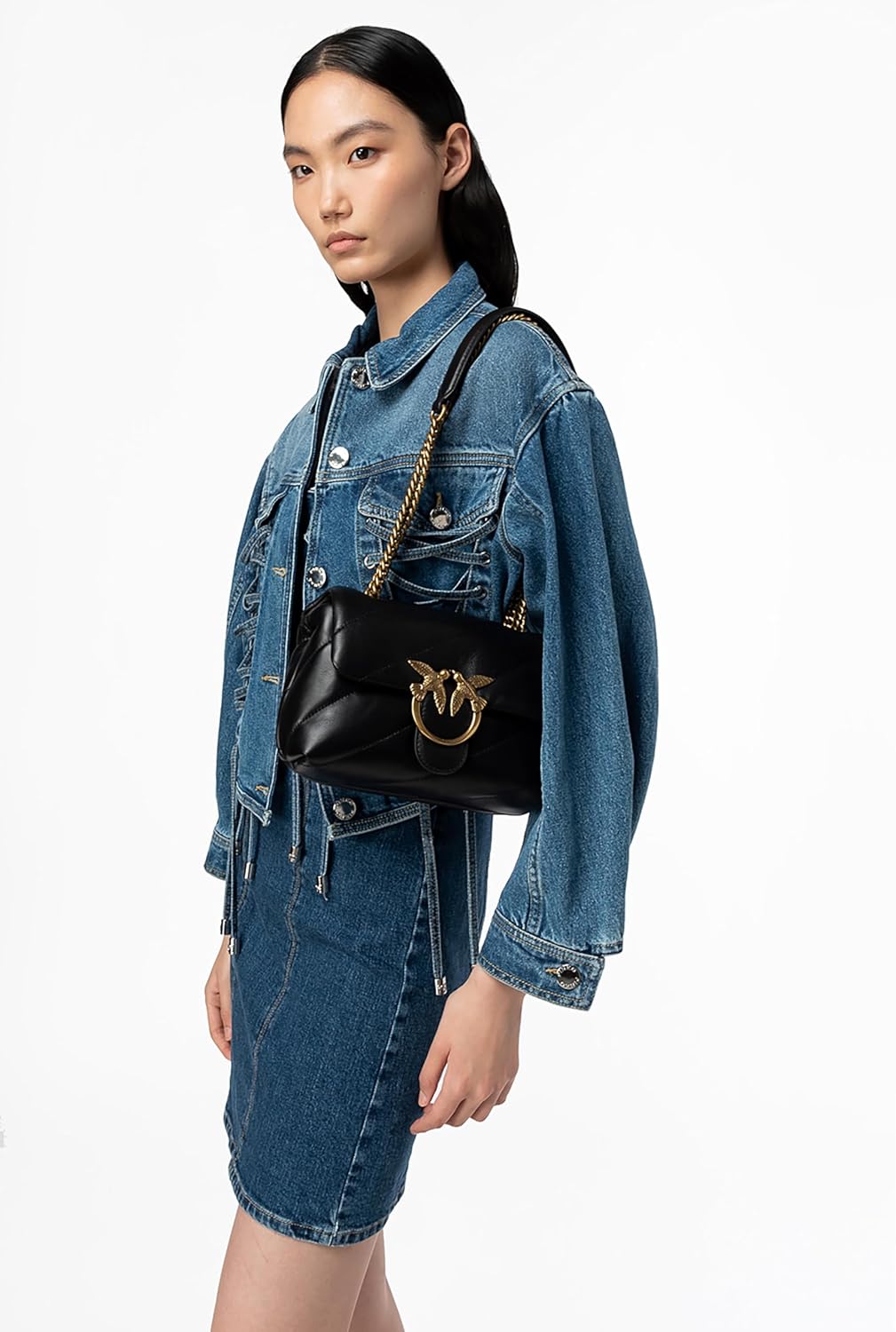 Pinko Damen Love Mini Puff Cl Sheep Nappa Tasche Z99q_schwarz-antique Gold, Z99q_schwarz-antique Gol