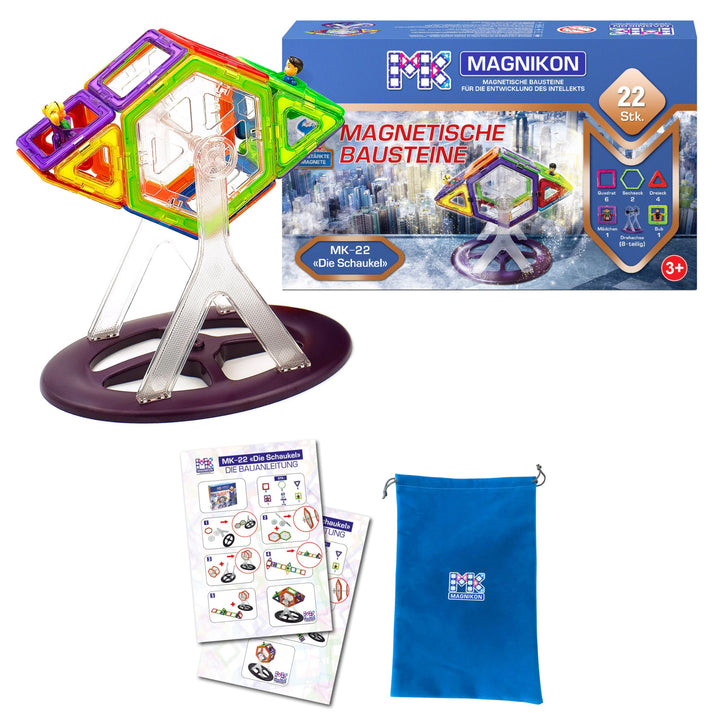 MAGNIKON Magnetische Bausteine Die Schaukel 22teilig Montessori Spielzeug ab 3 Jahre Magnet Spiel, M
