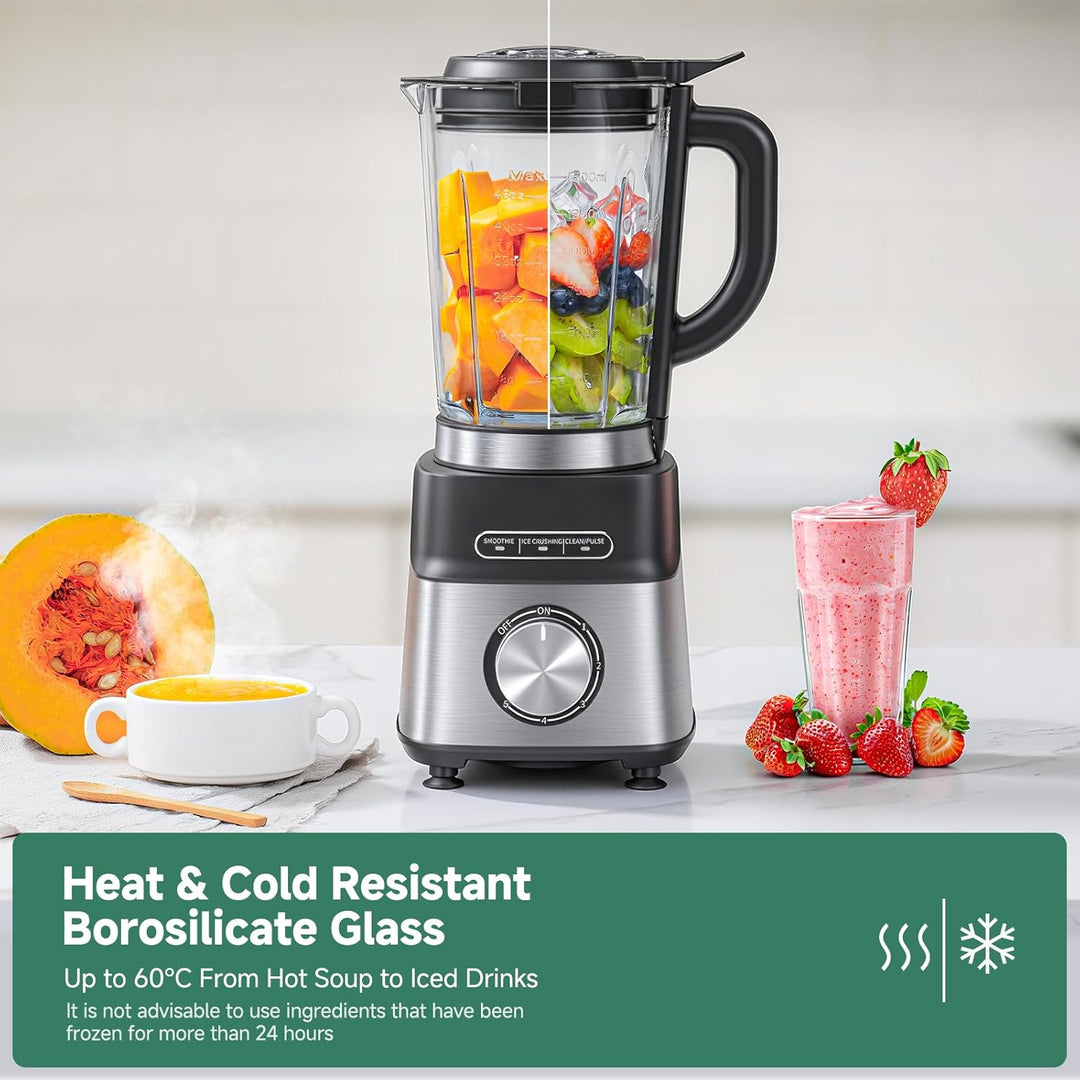 AMZCHEF Standmixer 1200W, 1,5L hitzebeständiger Glasbehälter, 5 Geschwindigkeiten + Smoothie/Ice-Cru