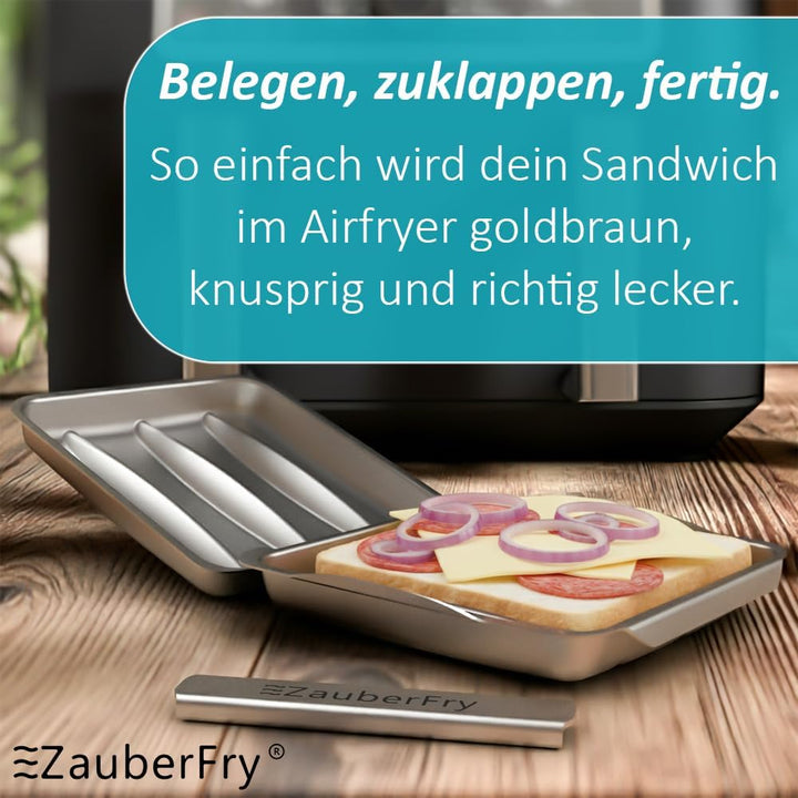 ZauberFry Sandwichmaker Form für Airfryer – Edelstahl Panini Toaster | Kompatibel mit Tefal, Ninja,