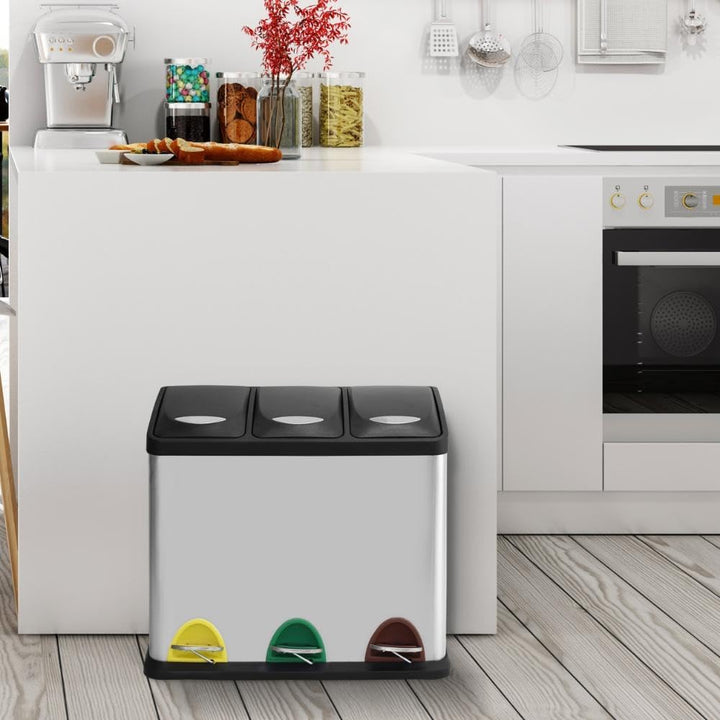 MSV Mülleimer Mülltrennsystem 24 L (3x8 Liter) mit Inneneimer grosse Abfallbehälter Abfalleimer Tret