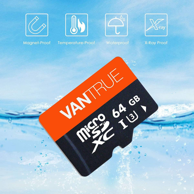 VANTRUE 64GB microSD Speicherkarte, UHS-I U3 4K, inkl. Adapter, Kompatibel mit Dashcam, Smartphone,