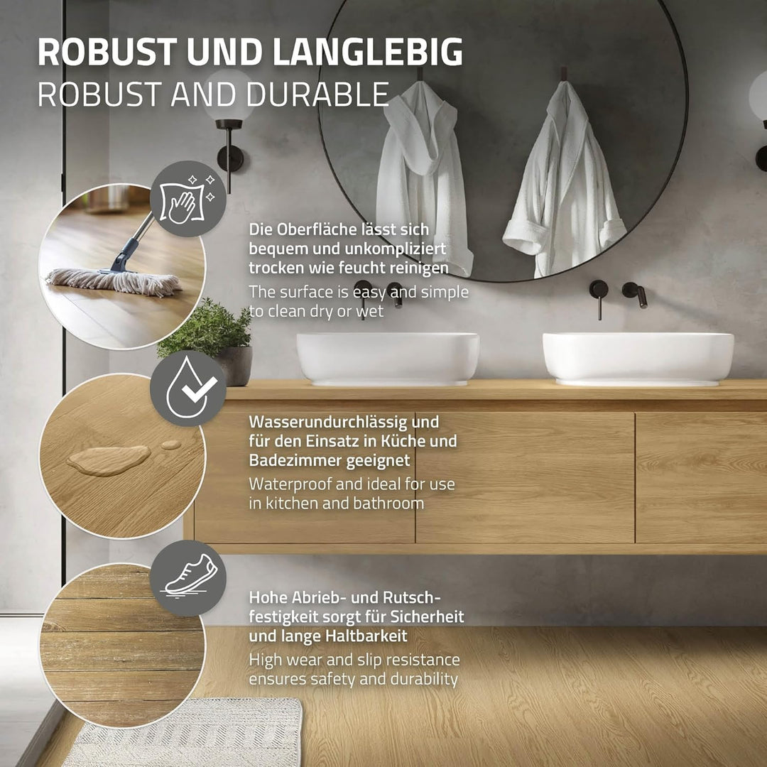 ML-Design Deluxe PVC Bodenbelag, Selbstklebende Vinyl-Dielen, Vinylboden, 91,5 cm x 15,3 cm x 2 mm,