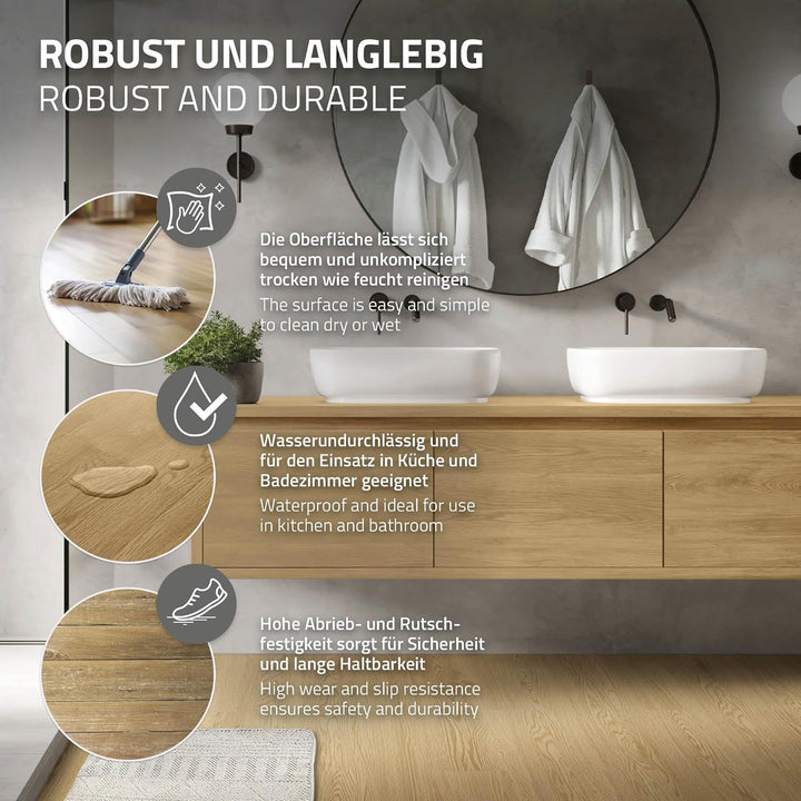 ML-Design Deluxe PVC Bodenbelag, Selbstklebende Vinyl-Dielen, Vinylboden, 91,5 cm x 15,3 cm x 2 mm,
