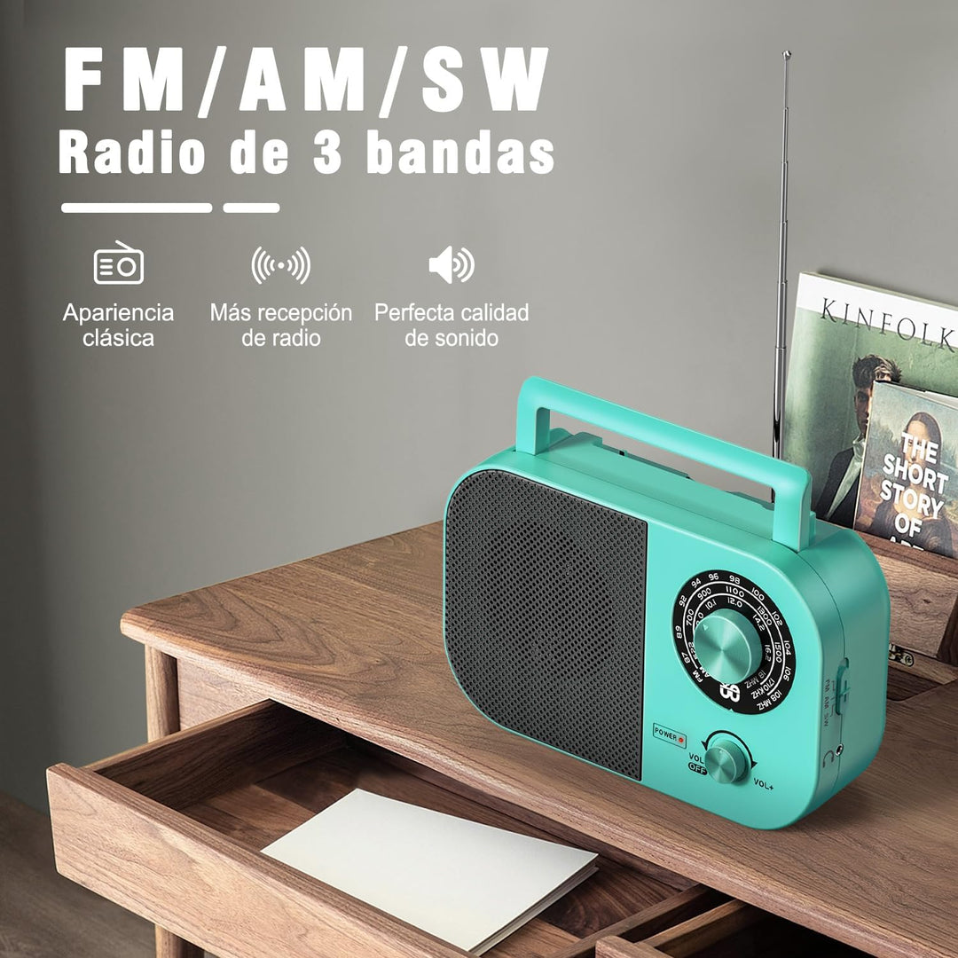 Tragbares Radio AM,FM,SW,UKW Kofferradio Netz und Batteriebetrieb, mit Bestem Empfang, Eingebautem L