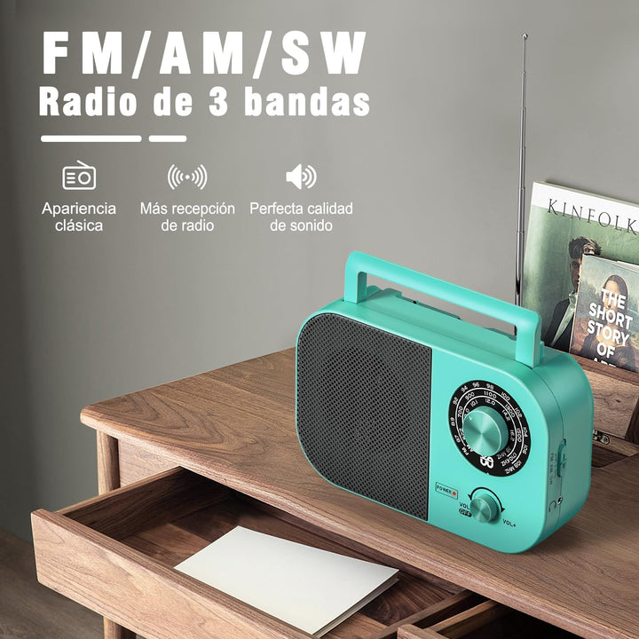 Tragbares Radio AM,FM,SW,UKW Kofferradio Netz und Batteriebetrieb, mit Bestem Empfang, Eingebautem L