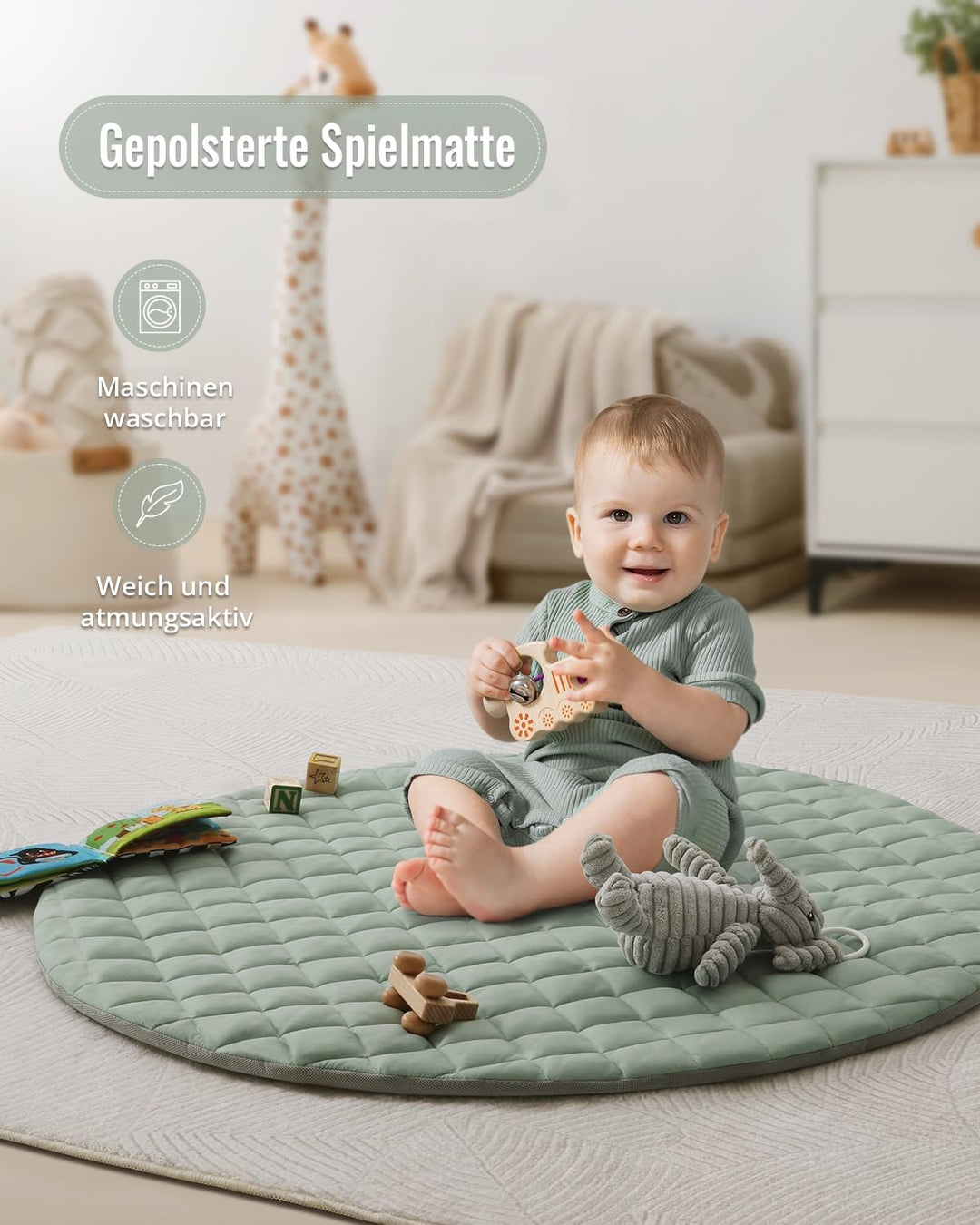 Blissful Diary Spielbogen Baby, Spieldecke Baby Gym Activity Decke mit 6 Abnehmbare Spielzeuge, krab