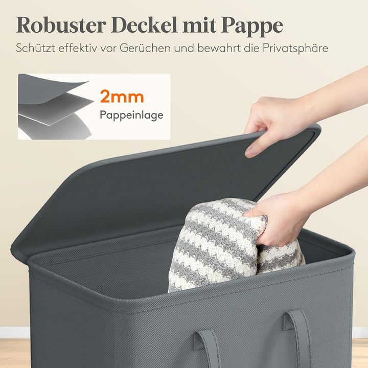 Lifewit 75L Wäschekorb Schmal mit Deckel, Wäschekorb Waschenkorbe Faltbar Klein, Wäschesammler mit G