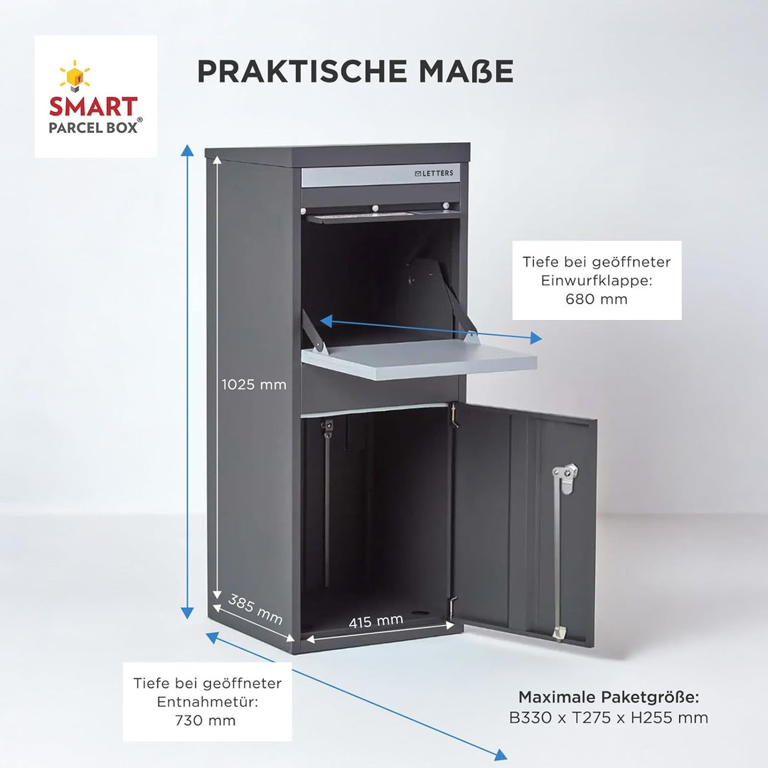 SMART PARCEL BOX Paketbox draussen, Standbriefkasten mit Paketfach, Paketbriefkasten XXL, grosse Pos