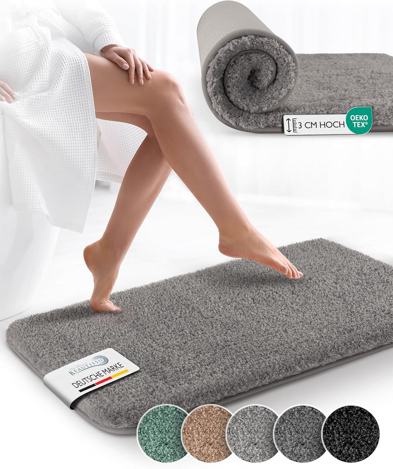 Beautissu Badematte rutschfest 120x70 cm – Duschvorleger Hochflor Badteppich rutschfest Waschbar Sha