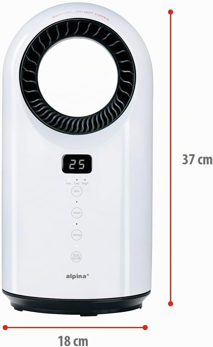 alpina Elektrischer Heizlüfter und Ventilator 1500W – Keramik Heizkörper mit Timer und Fernbedienung