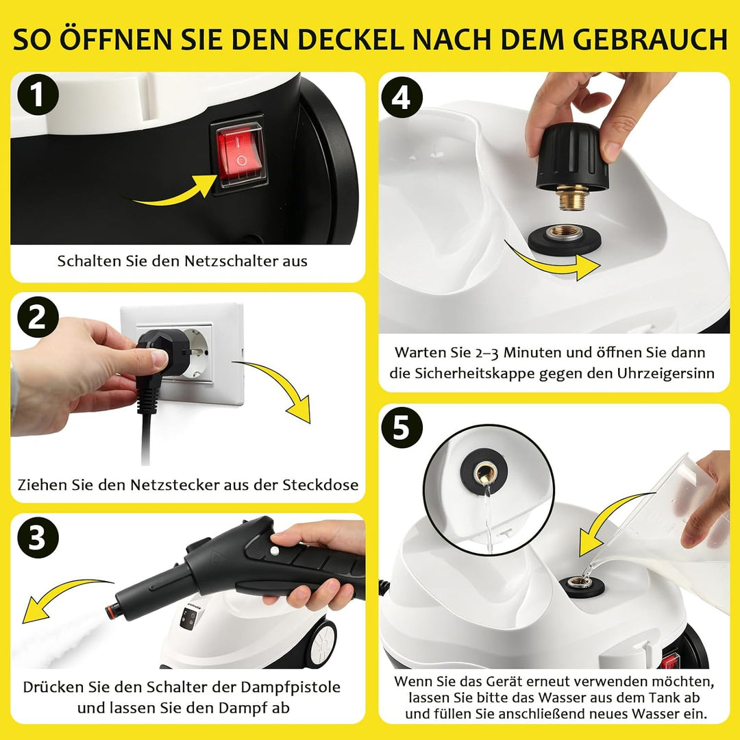 Dampfreiniger, Steam Cleaner mit 5 M Extra Langem Netzkabel | 21 Zubehör| Sicherheitsschloss| Bodend