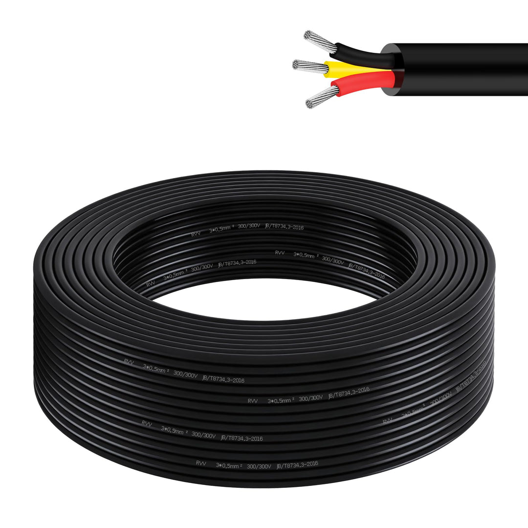 AOHEWEI 20 Meter 20AWG 3-adriges Kabel, 3x0,5 mm² flexibles verseilte verzinnte Kupferkabel, 5V/12V/