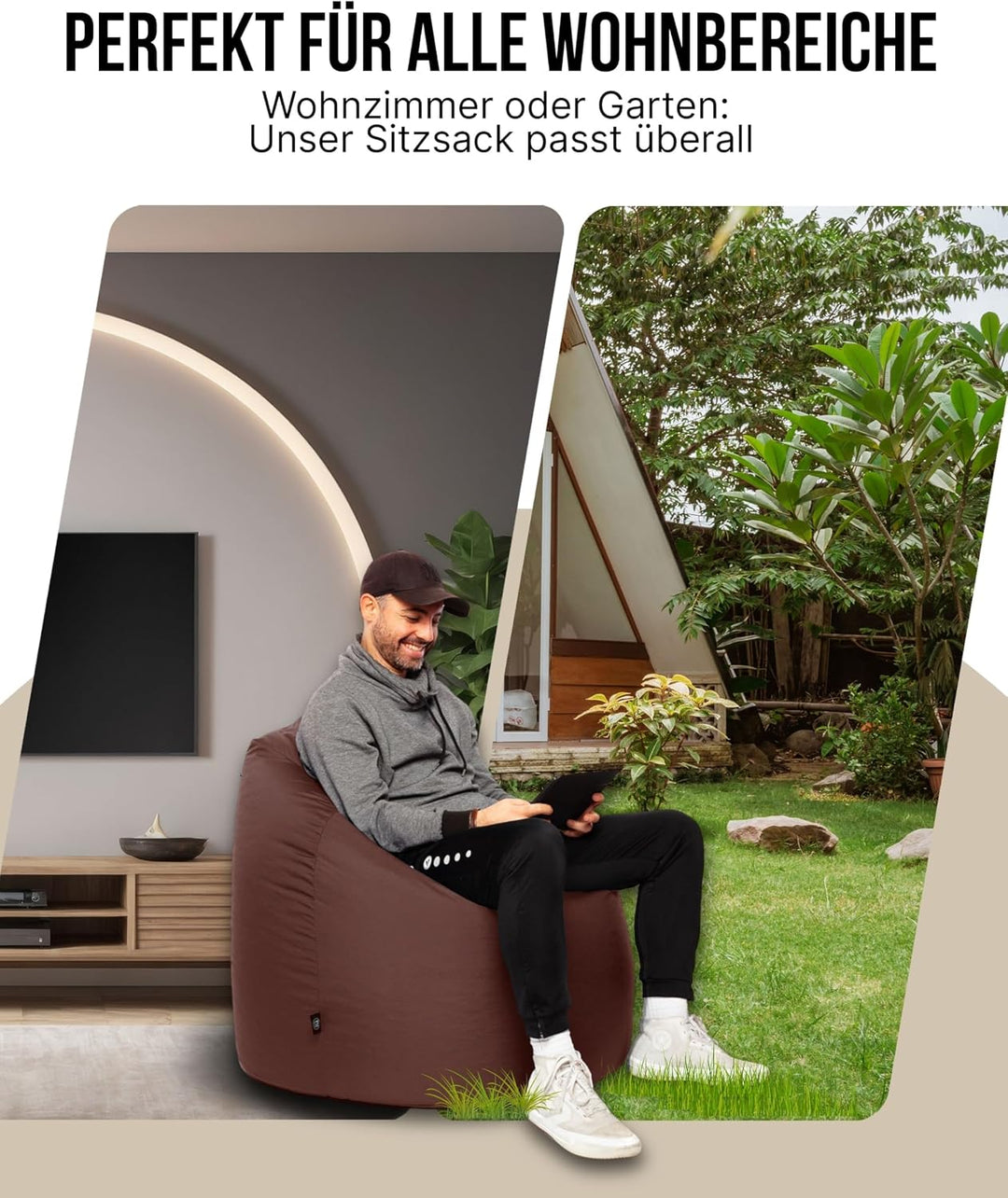 PATCH HOME Patchhome Sitzsack Tropfenform mit Reissverschluss Nachfüllbar - für In &amp; Outdoor - mit S