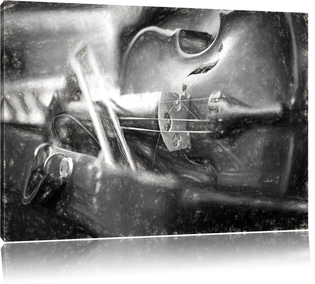 Pixxprint Alte Violine Kohle Zeichnung Effekt, Format: 100x70 auf Leinwand, 100x70