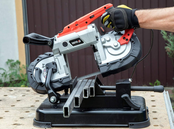 YATO Profi 2in1 Metallbandsäge mit abnehmbarem Untergestell, 1100 Watt, horizontale Ausführung, trag