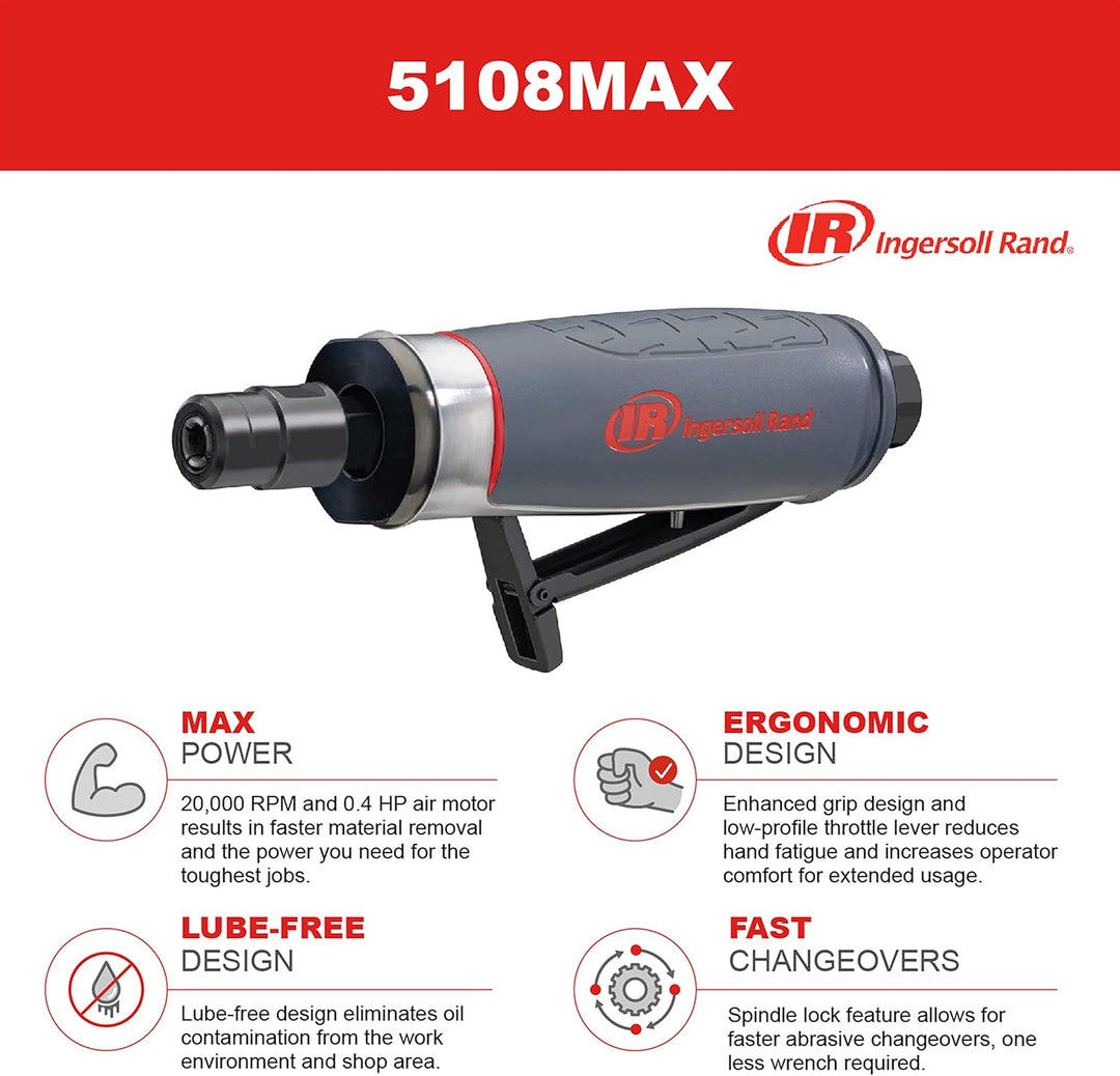 Ingersoll Rand 5108MAX-M Druckluft Geradschleifmaschine, Professionelles Werkzeug als Polier- und Sc