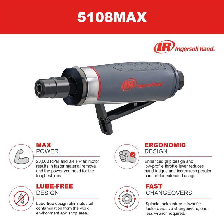 Ingersoll Rand 5108MAX-M Druckluft Geradschleifmaschine, Professionelles Werkzeug als Polier- und Sc
