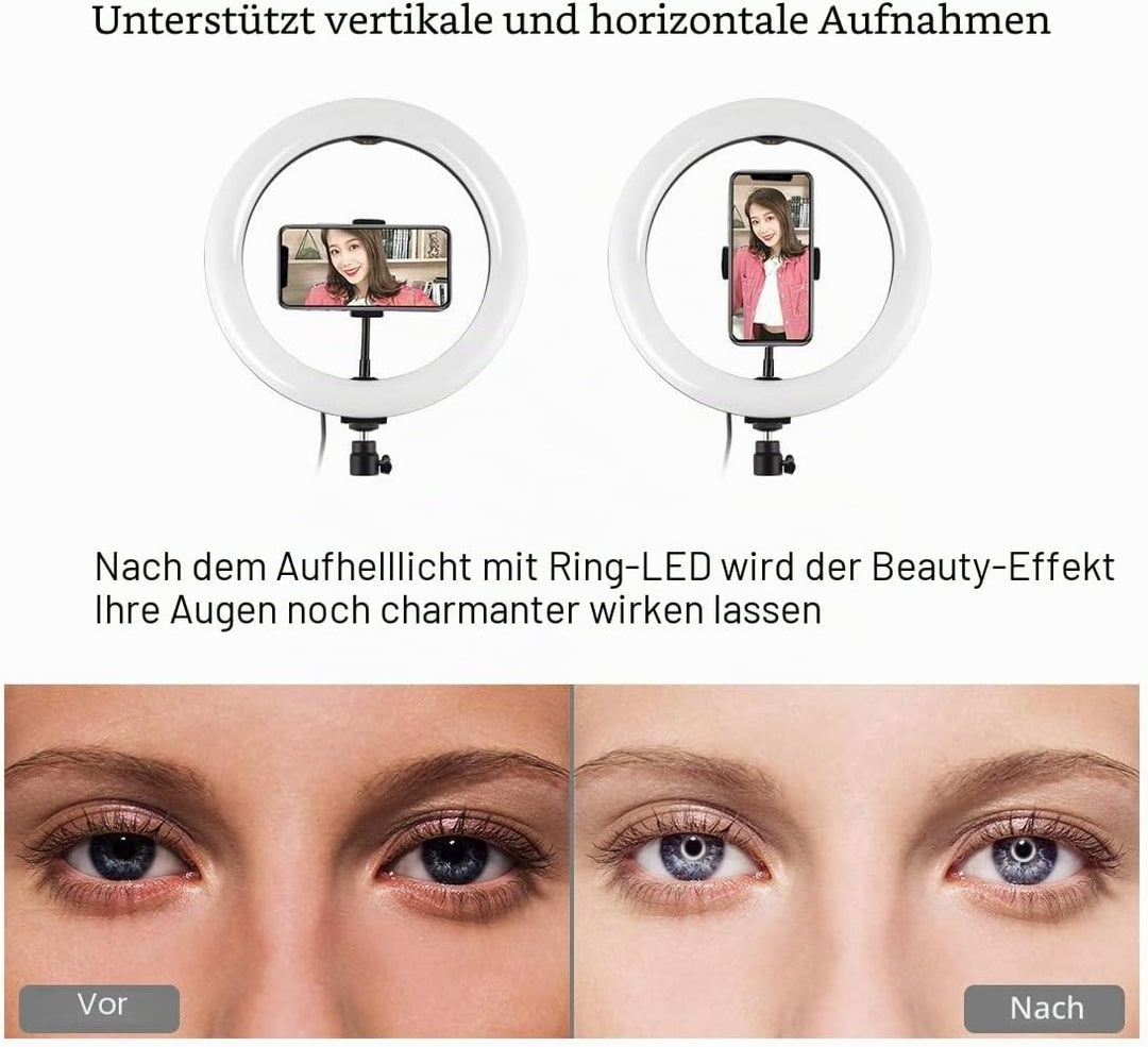 APP Life Ring Light für Selfies 10 Zoll - dreieckige Halterung - 3 Beleuchtungsmodi mit 10 Helligkei