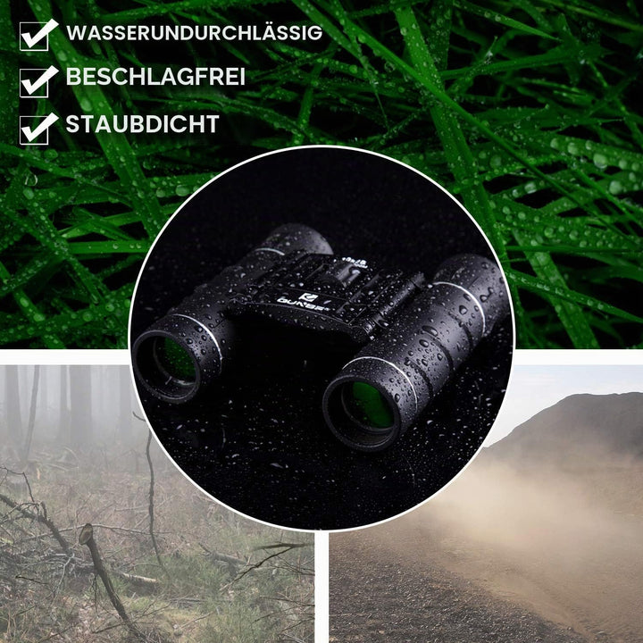 QUNSE Fernglas 10x25 Kleines Fernglas Kompakt Wasserdicht Feldstecher für Kinder Erwachsene mit Trag