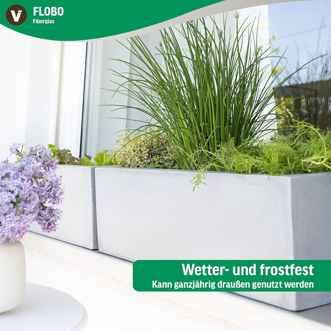 VIVANNO Blumenkasten Balkonkasten Pflanzkasten Fiberglas FLOBO Beton-Optik grau - 15x60x17 cm 15x60x