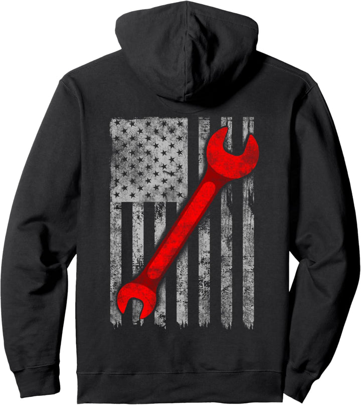 American Flag Silhouette Design Mechanic Pullover Hoodie