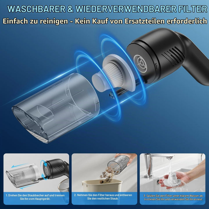 Handstaubsauger Kabellos, Leistungsstarker Auto Staubsauger mit LED-Licht, Mini Tragbarer Staubsauge