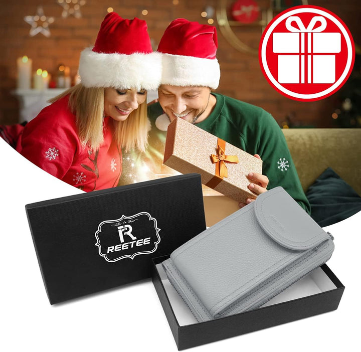 REETEE Handytasche zum Umhängen RFID Schutz Geldbeutel Damen Handy Umhängetasche Leder Viele Fächer