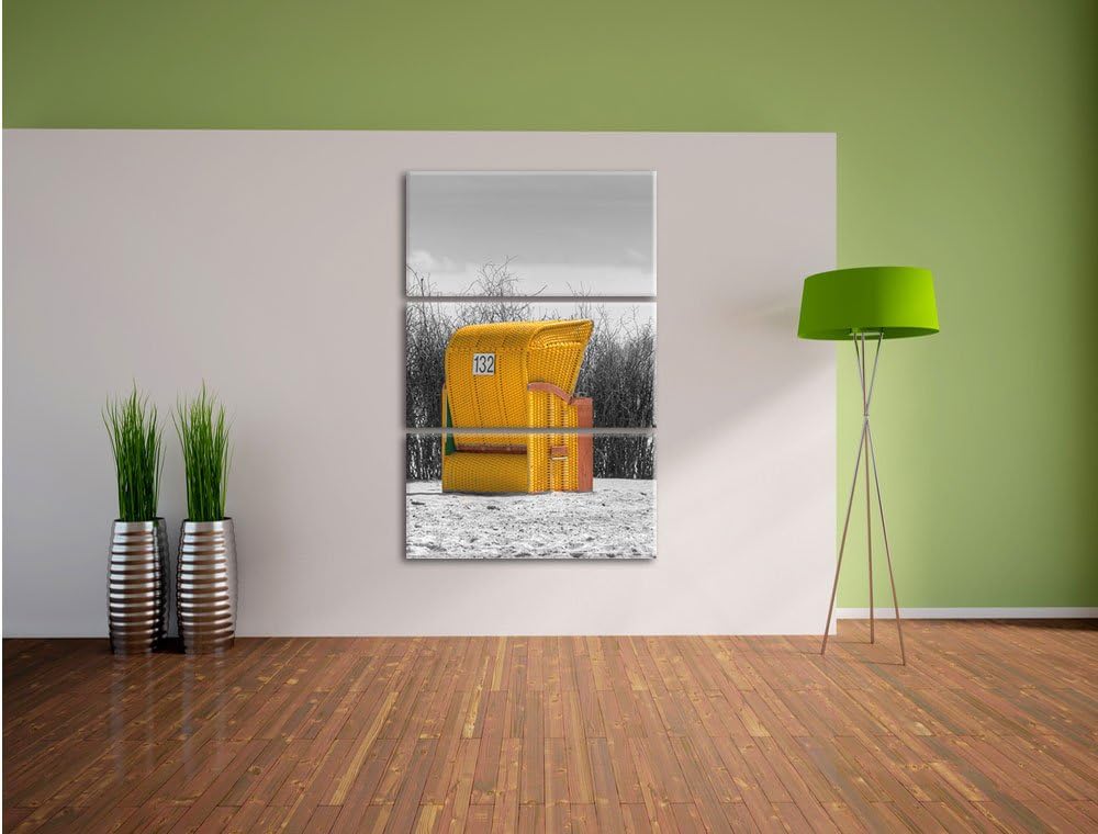 Pixxprint gemütlicher Strandkorb als Leinwandbild/Grösse: 3 Teilig (120x80) / Wandbild/Kunstdruck/fe