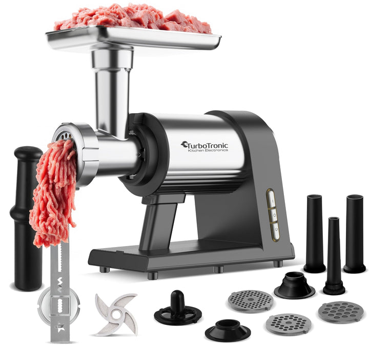 TurboTronic Elektrischer Fleischwolf Samurai – 2600W beste Maschine mit Spritzgepäckvorsatz Metallge