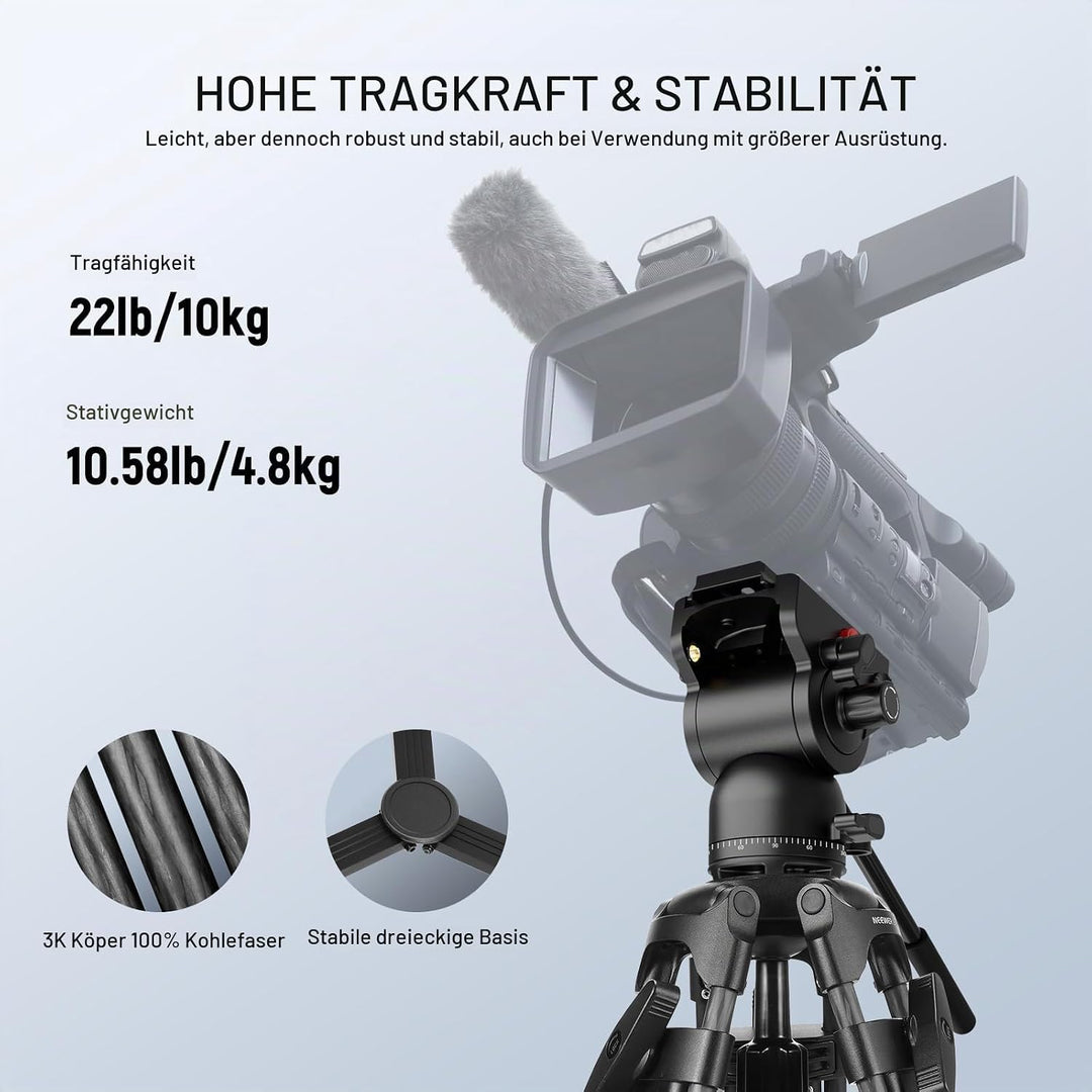 NEEWER LL34 78" Kamera Videostativ One Step Schnellspanner mit Dämpfungsflüssigkeitskopf robustes Ko