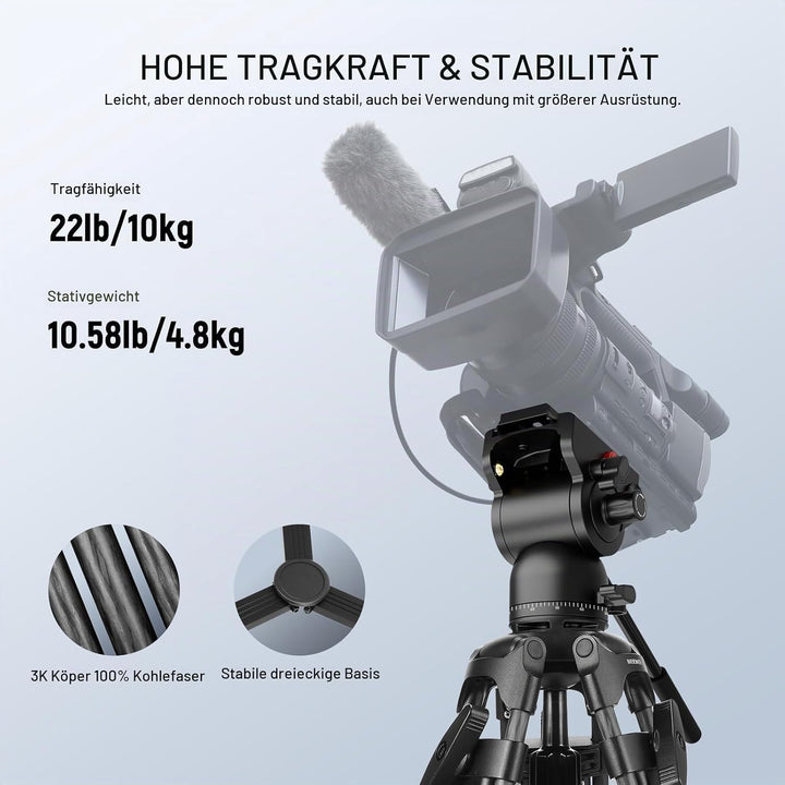 NEEWER LL34 78" Kamera Videostativ One Step Schnellspanner mit Dämpfungsflüssigkeitskopf robustes Ko