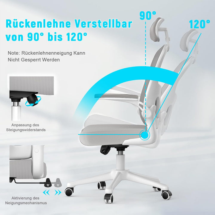 naspaluro Ergonomischer Bürostuhl mit Atmungsaktiver Netzbespannung, Schreibtischstuhl mit Verstellb