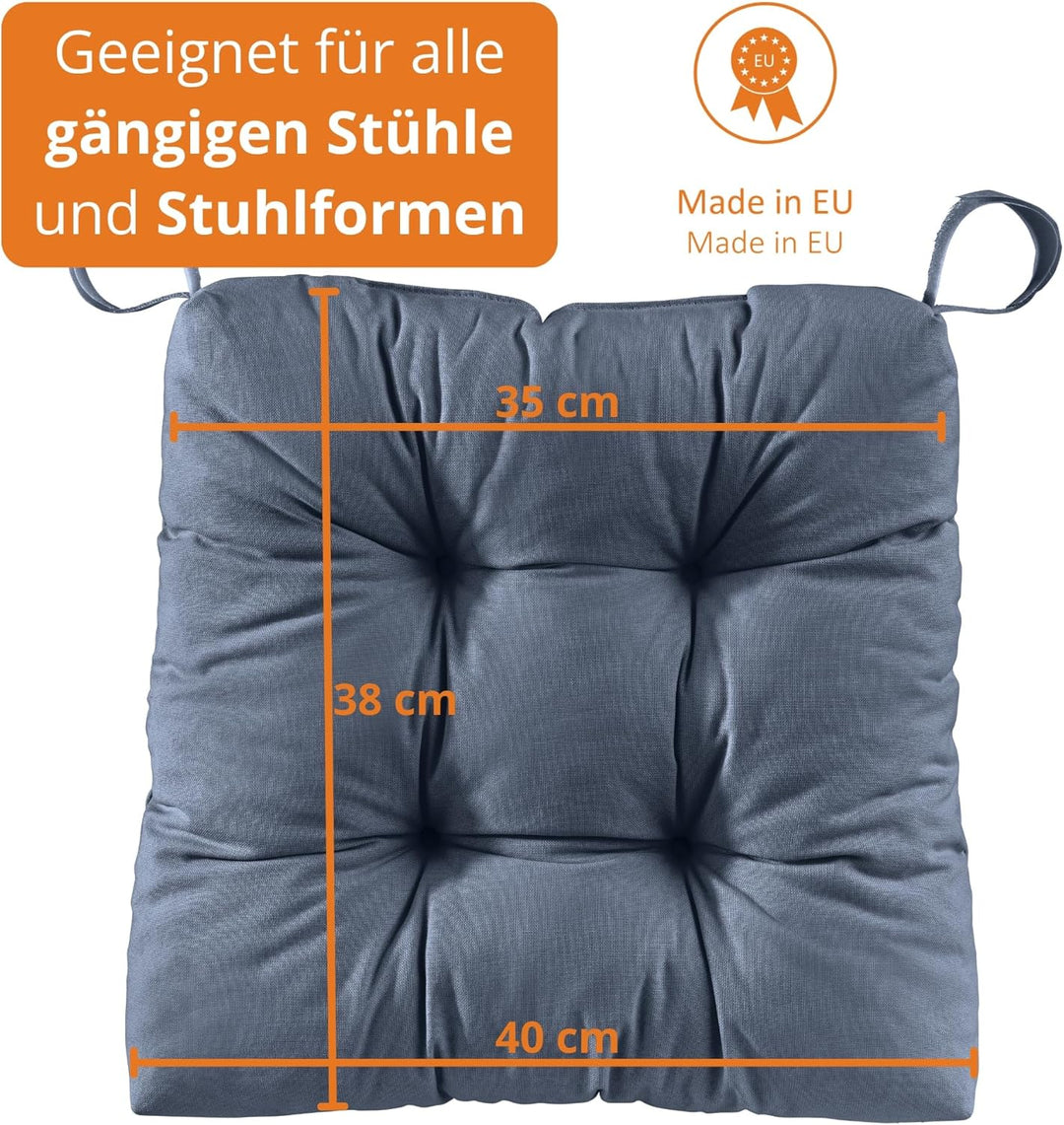 sleepling 4er Set Stuhlkissen 40 (vorne), 35 (hinten) x 38 x 7 cm, Sitzkissen für Stuhl &amp; Bank mit K
