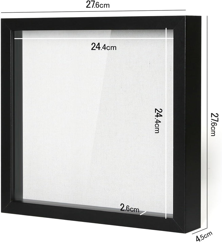Muzilife 3D Bilderrahmen mit Echtglas 28x28 cm Holz, Tiefer Objektrahmen zum Befüllen für Wandbehang
