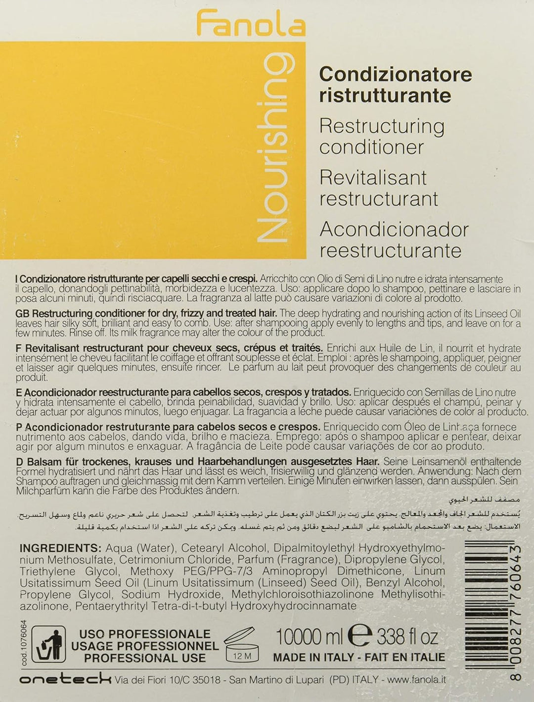 Fanola Nourishing restrukturierender Conditioner, 10000 ml, Duftend 10 l, 10 l