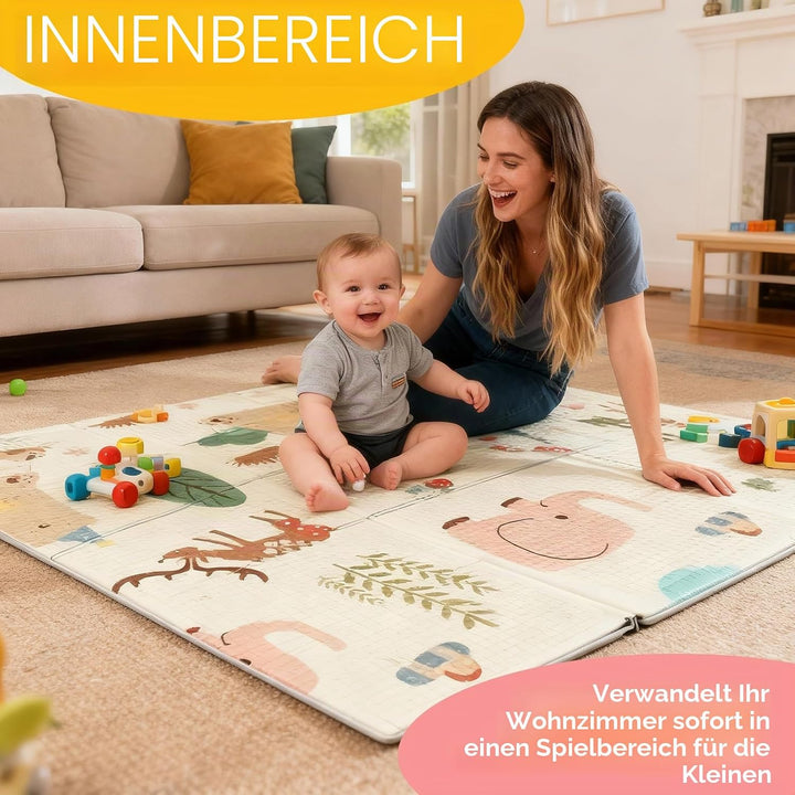 Huracan Spielmatte Baby 180x120cm, Extra Dicke 1cm Weiche Krabbelmatte Baby, Faltbar Beidseitig Krab